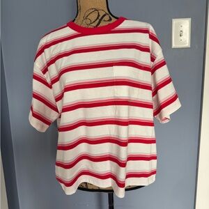 XiRENA Vibrant Red and White Striped Shirt